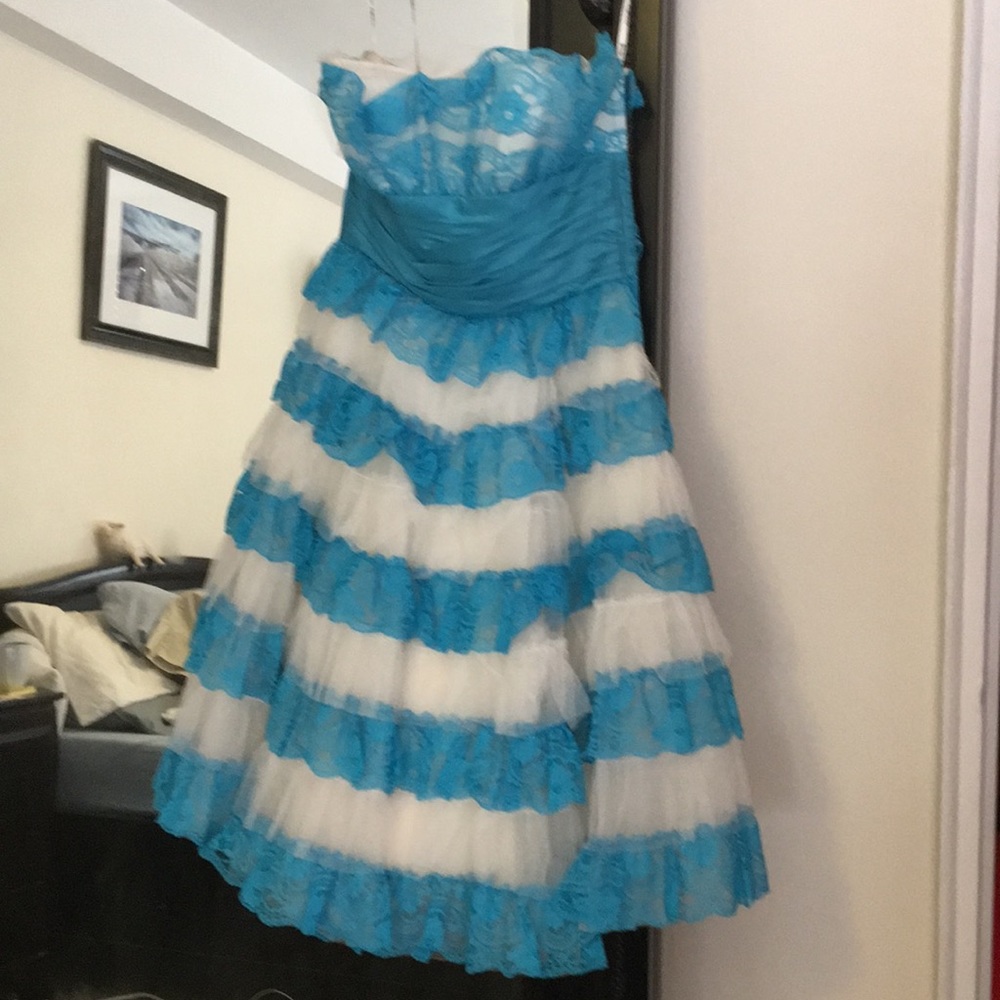 Betsey Johnson 80s madonna blue & white lace dress